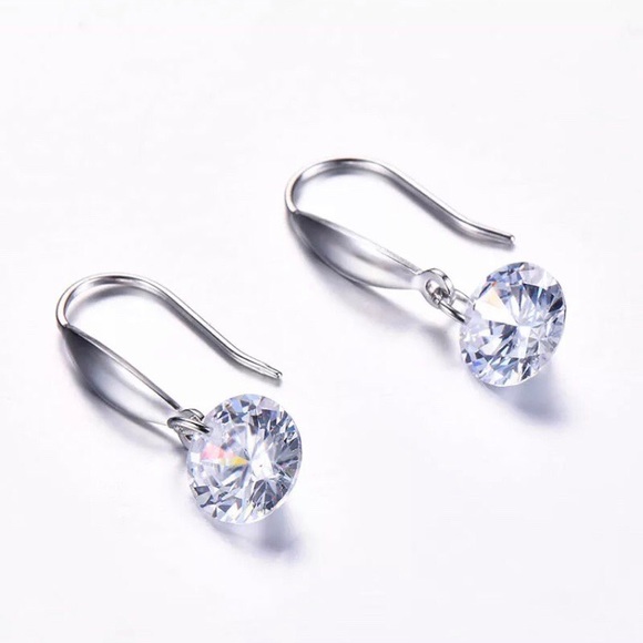 Sterling Silver Drop Earrings With Round Crystal - Picture 3 of 6